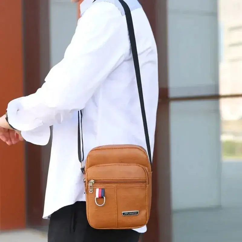 Aurora PU Leather Crossbody Bag For Men Large Capacity Casual Solid Color Shoulder Bag