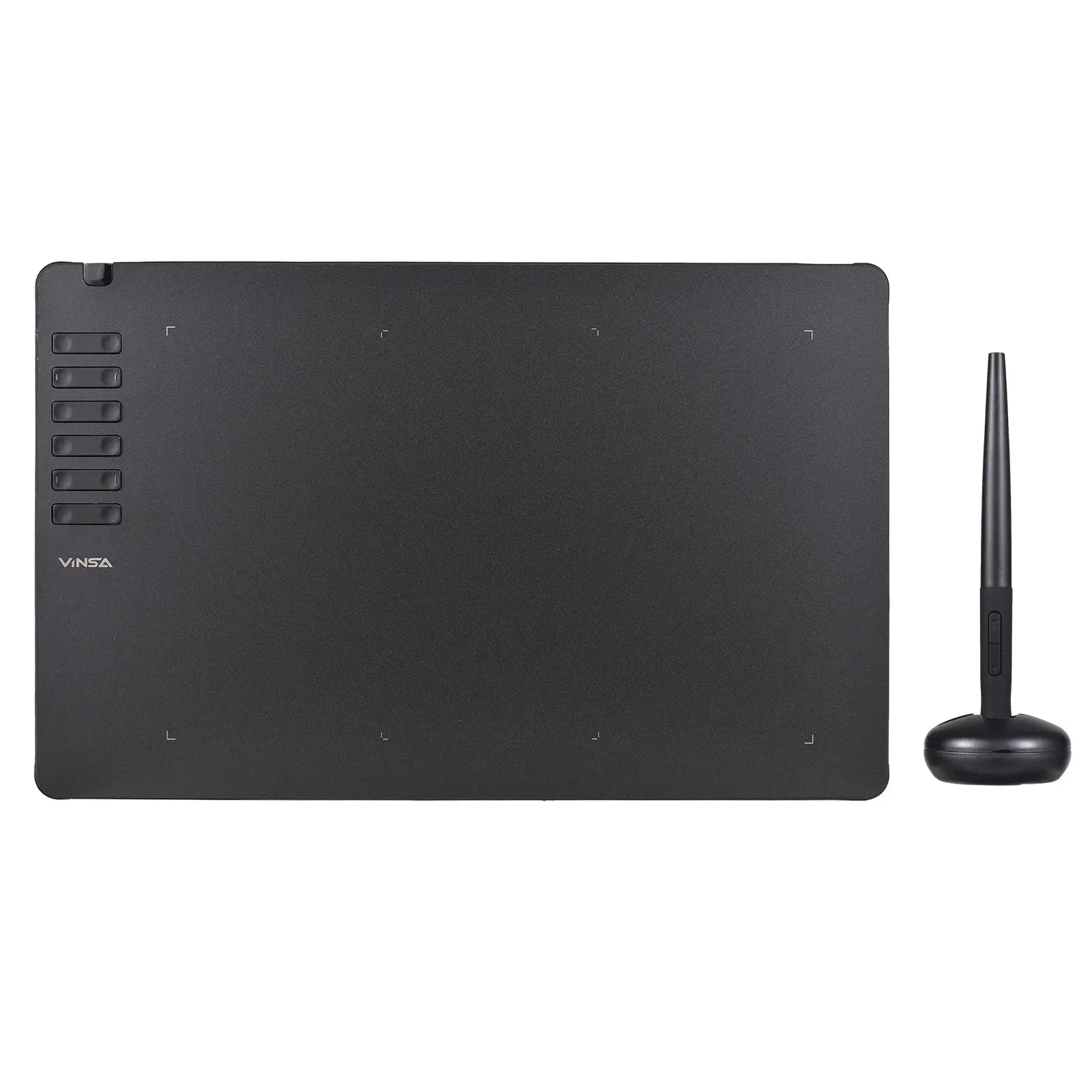 VINSA T1161 black graphics drawing tablet with battery-free stylus and stand; 8 nibs, 8192 pressure levels