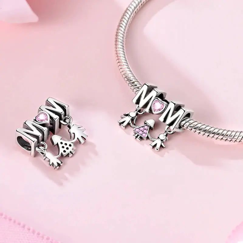 Mother's Day 925 Sterling Silver Heart Charms Beads Dangle For Bracelets Love Mom Jewelry Gift