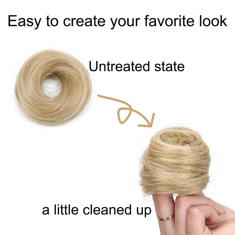 Simples Market WIGSIN synthetic messy donut bun hairpiece in blonde, easy updo with elastic extension
