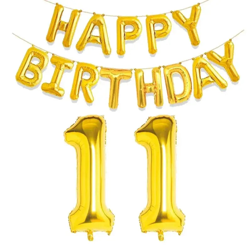 15 Piece Gold Happy Birthday Foil Balloons Set With Numeric Cutouts For Milestone Ages 10 To 60 Kids And Adults