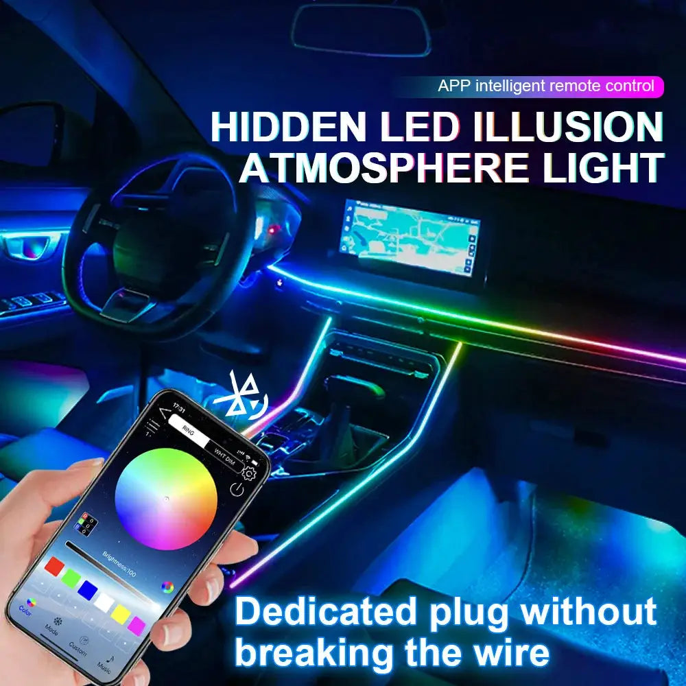 14 And 18 Inch LED Car Ambient Light Kit RGB Color Symphony Acrylic Lamp With App Control One Zone Dual Zone