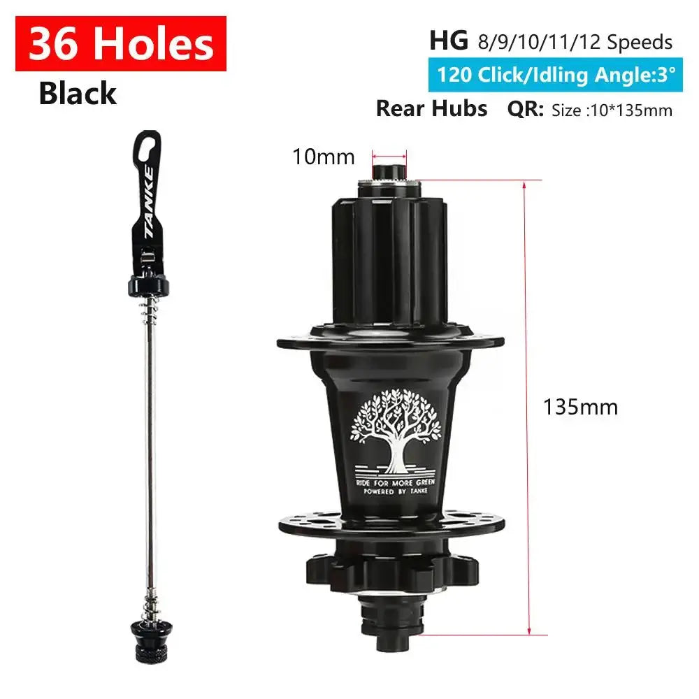 TanKe 120 Click MTB Front Rear Hub 120 Engagement 6 Bearings Thru Axle HG 8 9 10 11 12 Speed Disc Brake 28 32 36 Holes