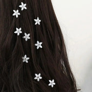 Flower hair clips 10-pack in white with crystal centers