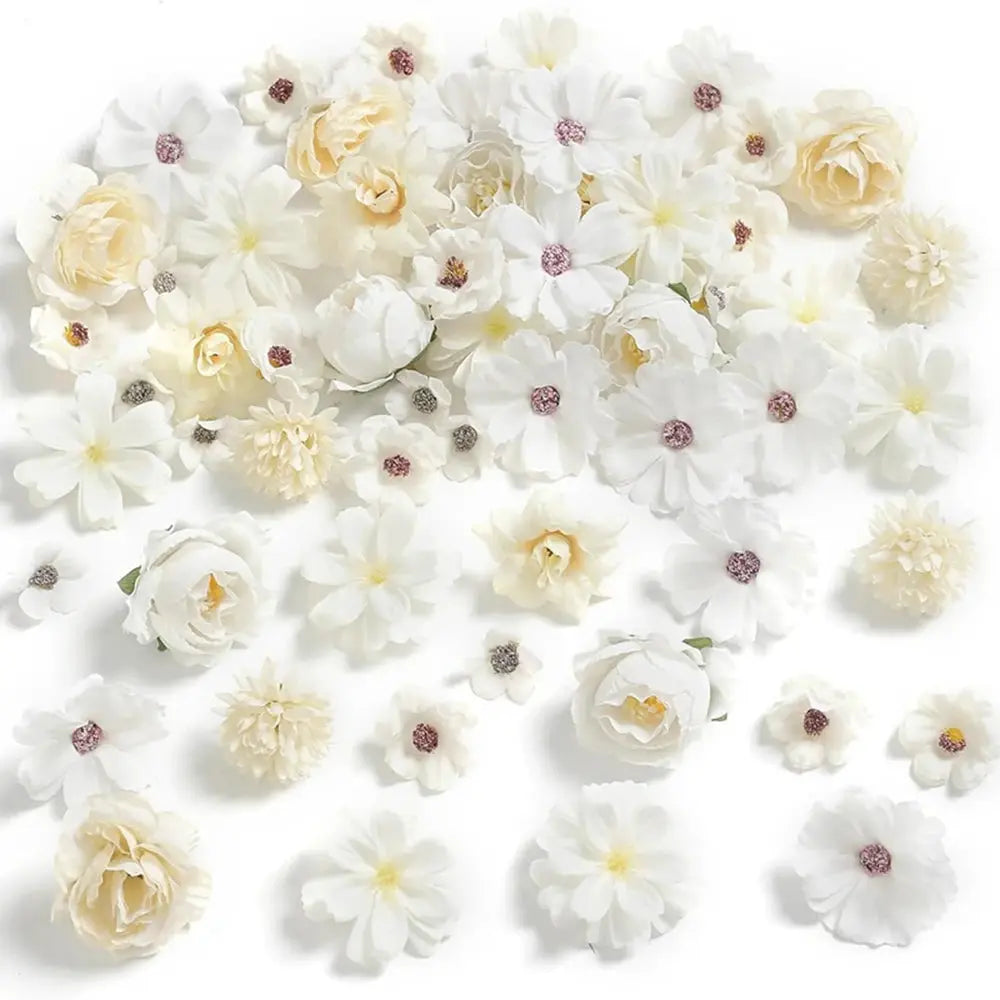 Silk artificial flower heads, 4cm, 20Pcs in white and cream for wedding decor DIY crafts