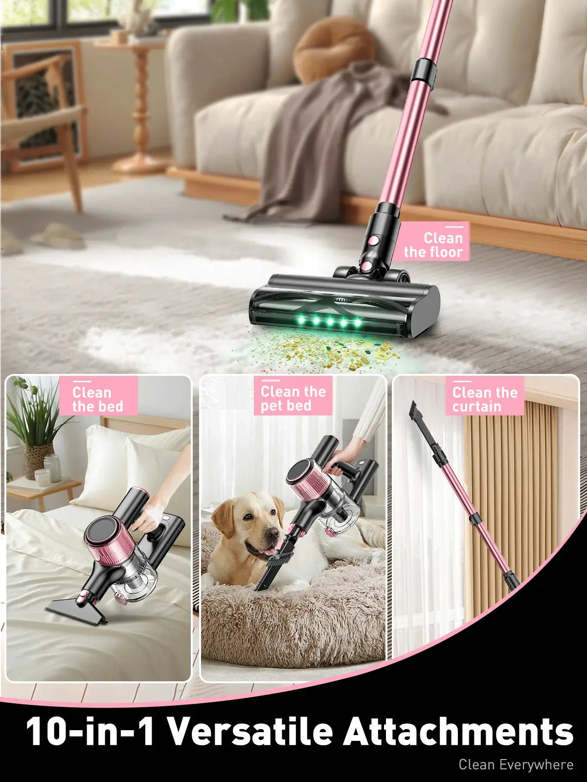 Cordless Vacuum Cleaner 55KPa 500W 10 in 1 Pet Hair Hard Floor
