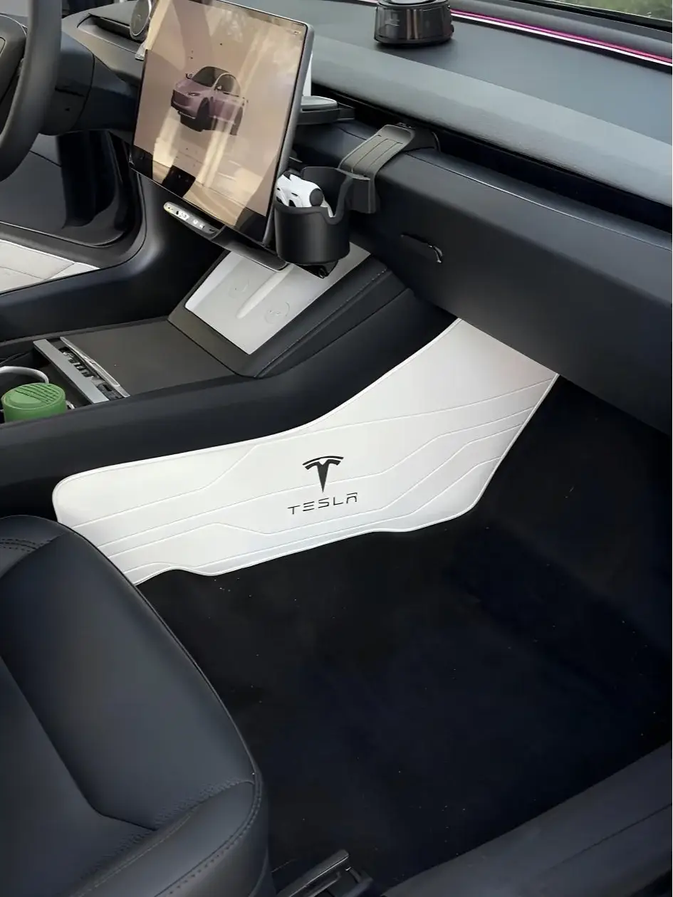 Tesla Model Y white Highland leather floor mats set, 2-piece cockpit mats, by Simples Market