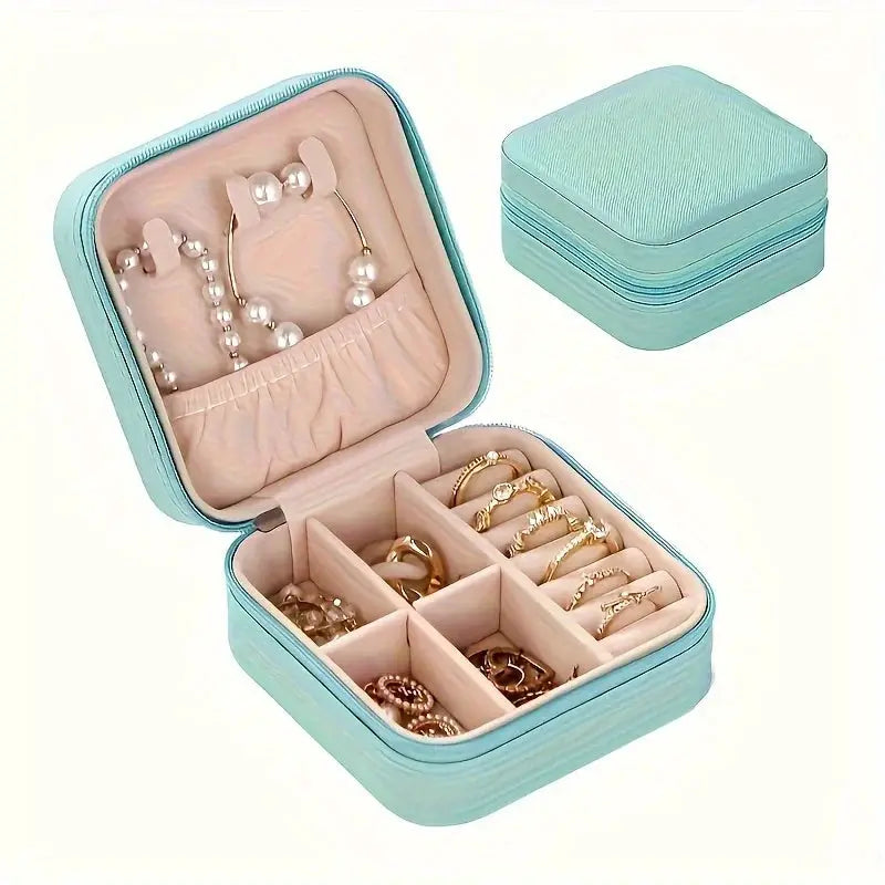 Square Jewelry Organizer Box With Lid Travel Case For Earrings And Necklaces And Rings Six Color Options Gift For Women