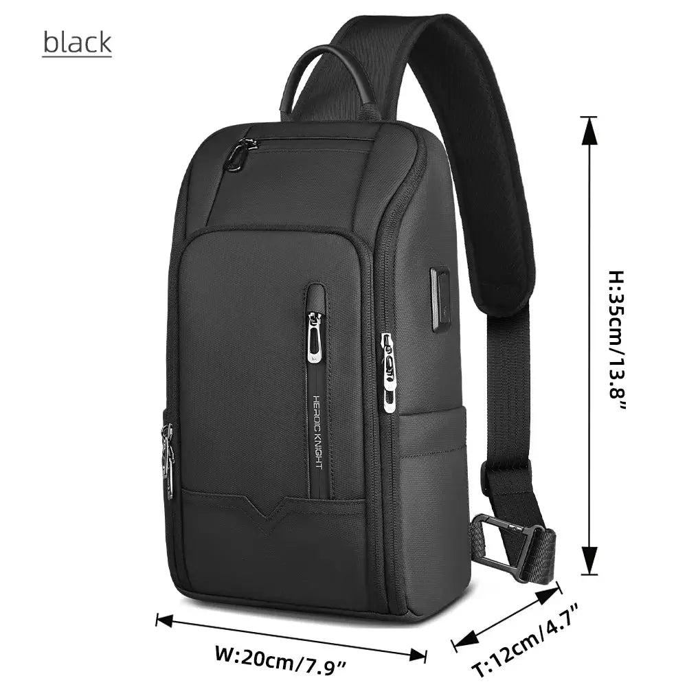 Simples Market black anti-theft men's crossbody bag with USB, waterproof Oxford fabric and multi-pocket design