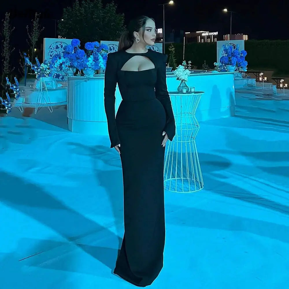 Mermaid Black Prom Dress With Long Sleeves Elegant Formal Evening Gown