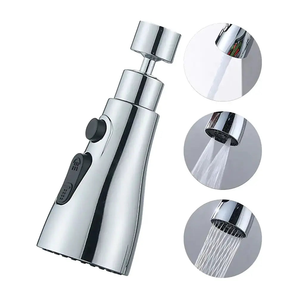 Simples Market 3-in-1 kitchen faucet extender, chrome finish, 360° rotate pull-out spray with multiple modes