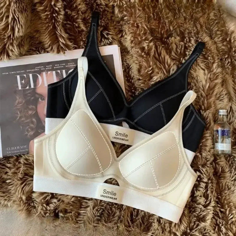 Bras by Smile Underwear: seamless two-pack in beige and black, breathable daily lingerie