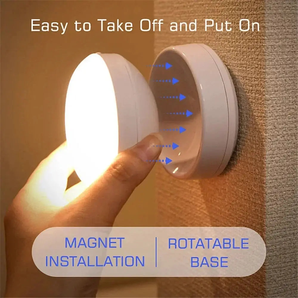 Night light round USB LED lamp with magnet installation and rotatable base by Simples Market