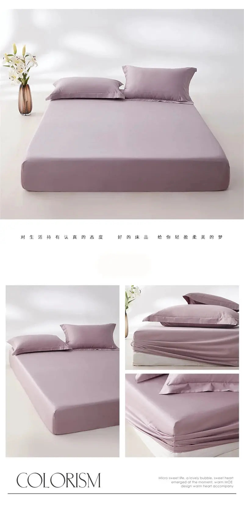 Simples Market 100% Egyptian cotton fitted sheet, 800TC, mauve with elasticized edges for 140/160/200 cm beds