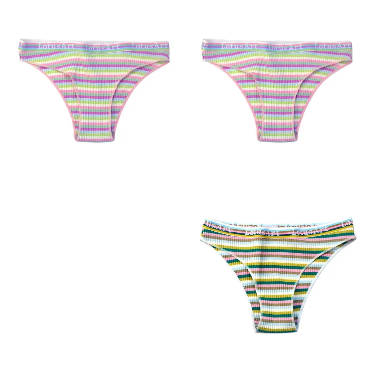 3Pcs set cotton panties for women, colorful striped low-rise briefs; breathable underwear by Simples Market (3 pieces)