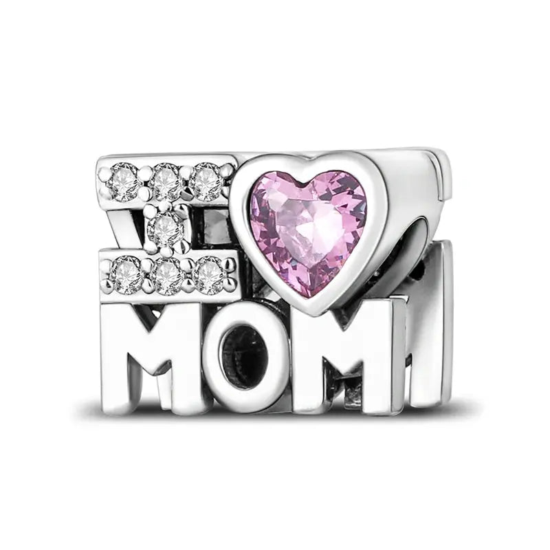Mother's Day 925 Sterling Silver Heart Charms Beads Dangle For Bracelets Love Mom Jewelry Gift