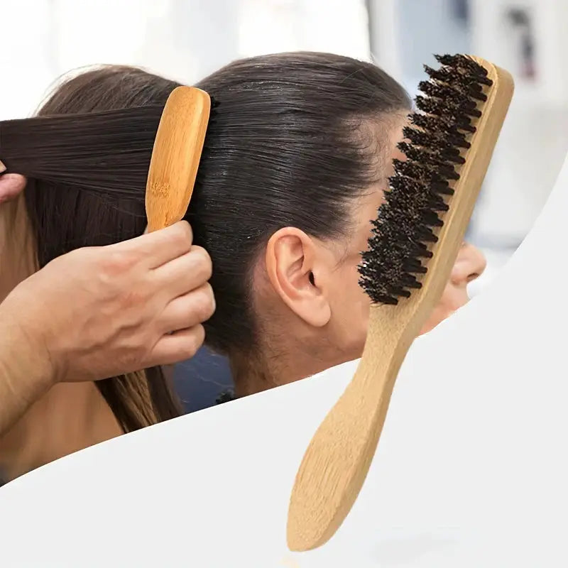 Brown pointed-tail wooden bristle comb for home use by Simples Market; anti-static, no tangles, no hair damage, unisex