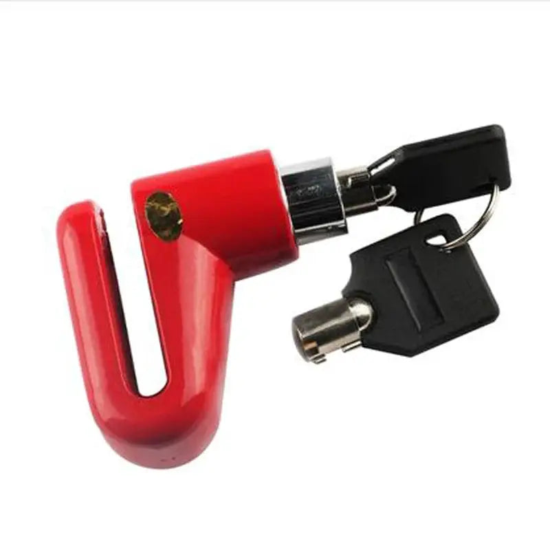 Motorcycle disc brake lock in red with 2 keys from Simples Market