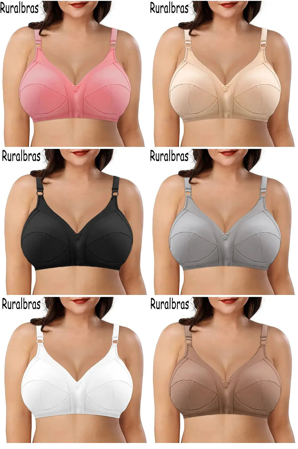 Simples Market plus-size push-up seamless full-cup bras, 6 colors: pink, beige, black, gray, white, tan.