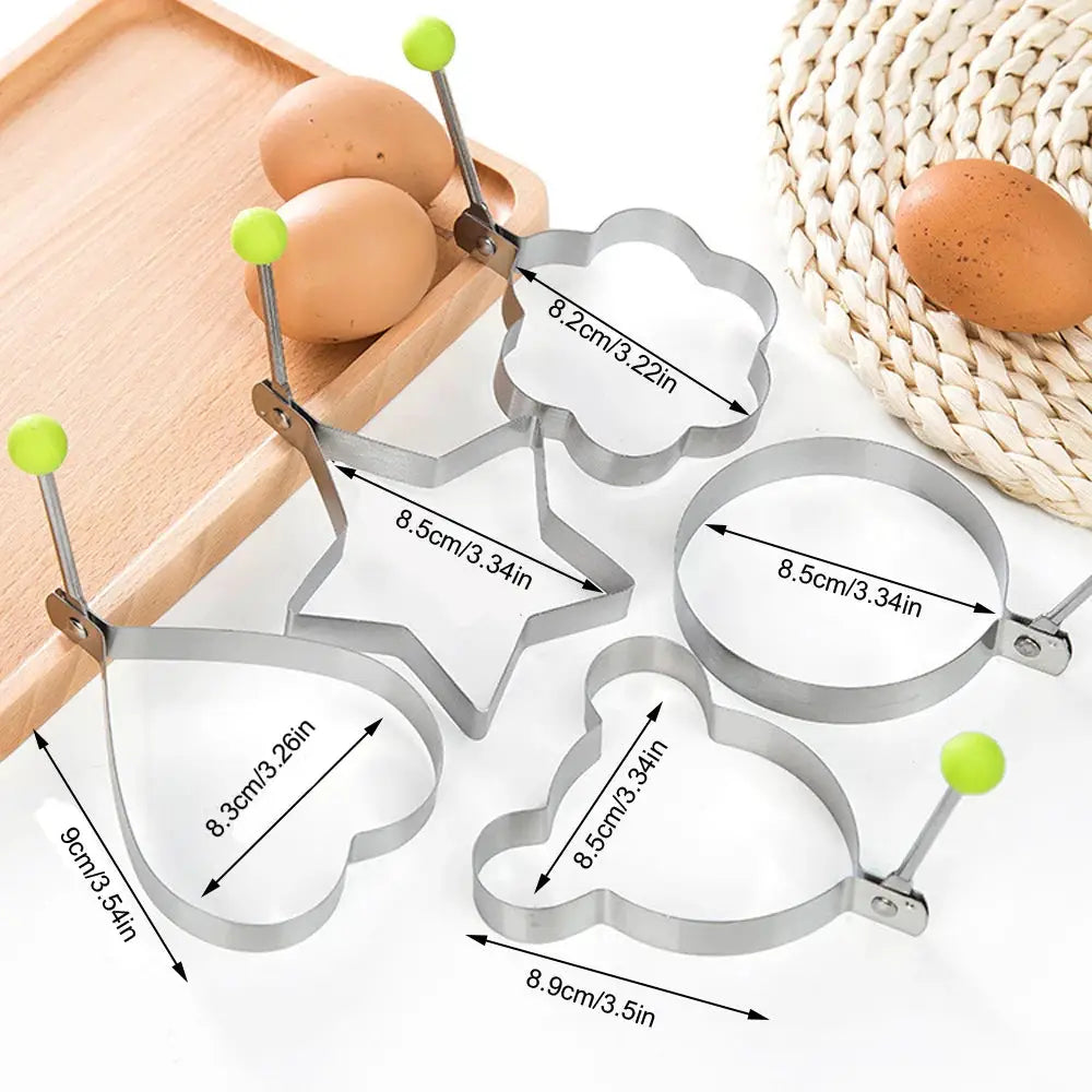 Five Piece Stainless Steel Egg Ring Molds Set With Handle Nonstick Pancake Omelette Mold For Griddle Kitchen