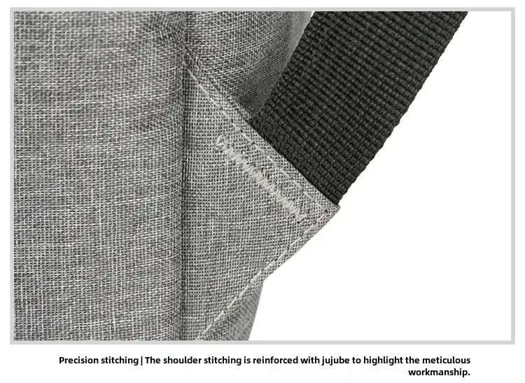 Simples Market anti-theft backpack with grey fabric and black shoulder strap close-up