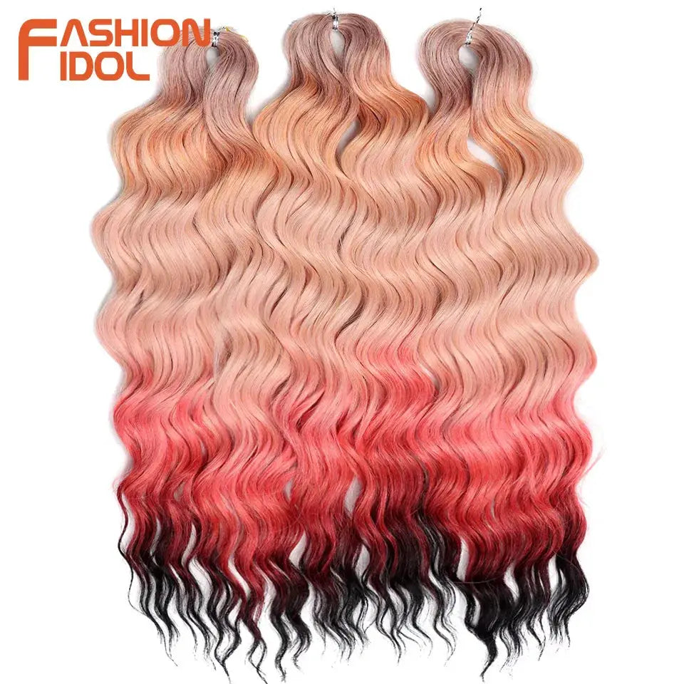 Anna Hair synthetic loose deep wave braiding extensions 24in, ombre blonde–pink–black, 3 bundles, Fashion Idol