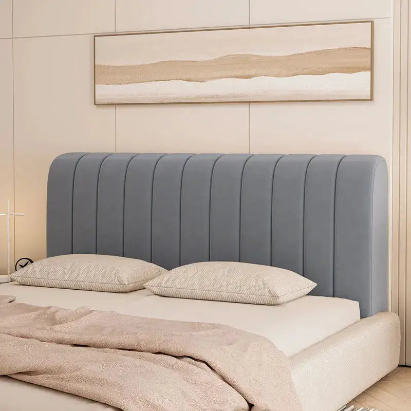 Headboard cover queen-size, stretch velvet slipcover in blue-gray for upholstered headboards — Simples Market