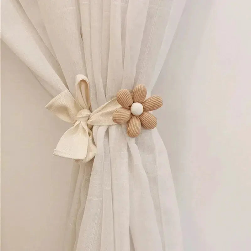3D Flower Curtain Tiebacks Beige Cotton Webbing Adorable Nursery Decor For Kids Room