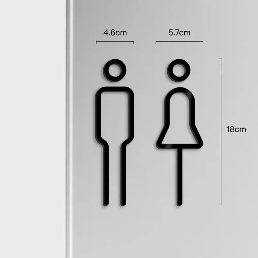 3D DIY restroom door sign with male and female icons; Simples Market removable wall sticker, black outlines, 18 cm tall