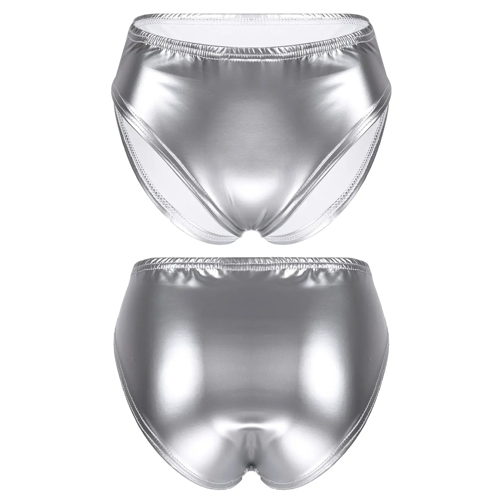 Women's wet-look patent leather briefs in silver by Simples Market
