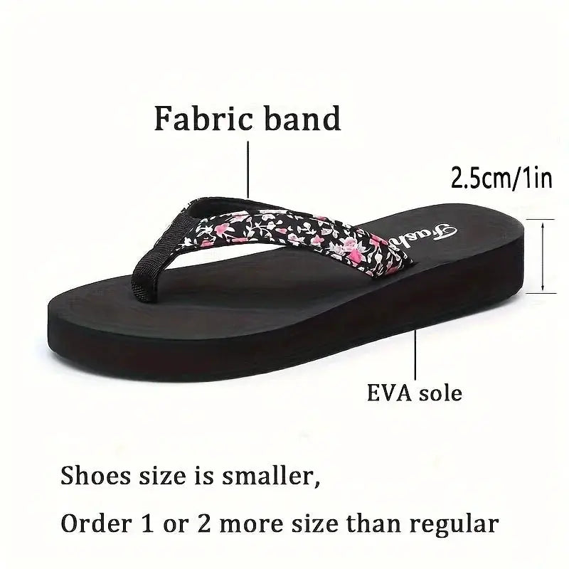 BloomJoy Womens Flower Pattern Flip Flops Lightweight Non Slip Platform For Beach And Everyday Comfort