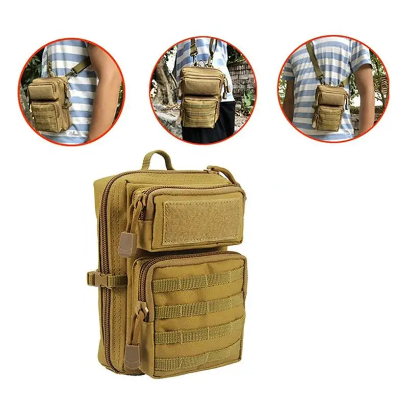 Simples Market tactical MOLLE hip bag; tan EDC pouch with multiple pockets and modular straps