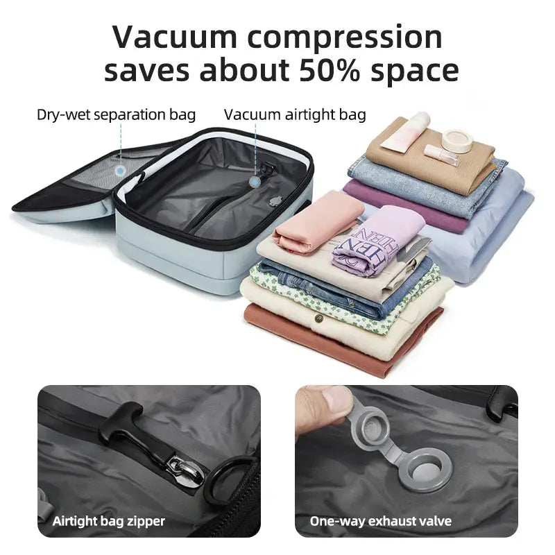 VoyagePro Travel Casual 16 Inch Vacuum Compression Laptop Backpack With USB Charging Waterproof Oxford 40L Expandable
