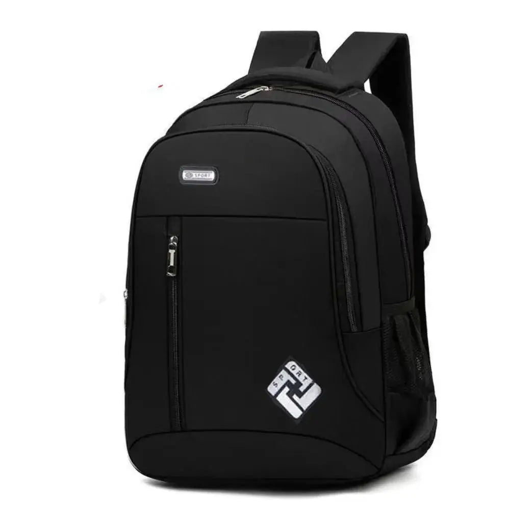Black men's multifunctional backpack with multiple zip compartments and a side mesh pocket.