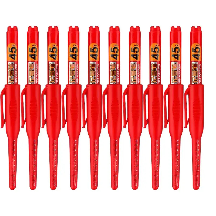 10-pack red 45mm tip waterproof long-head marker pens for woodworking and construction, quick-dry, non-toxic