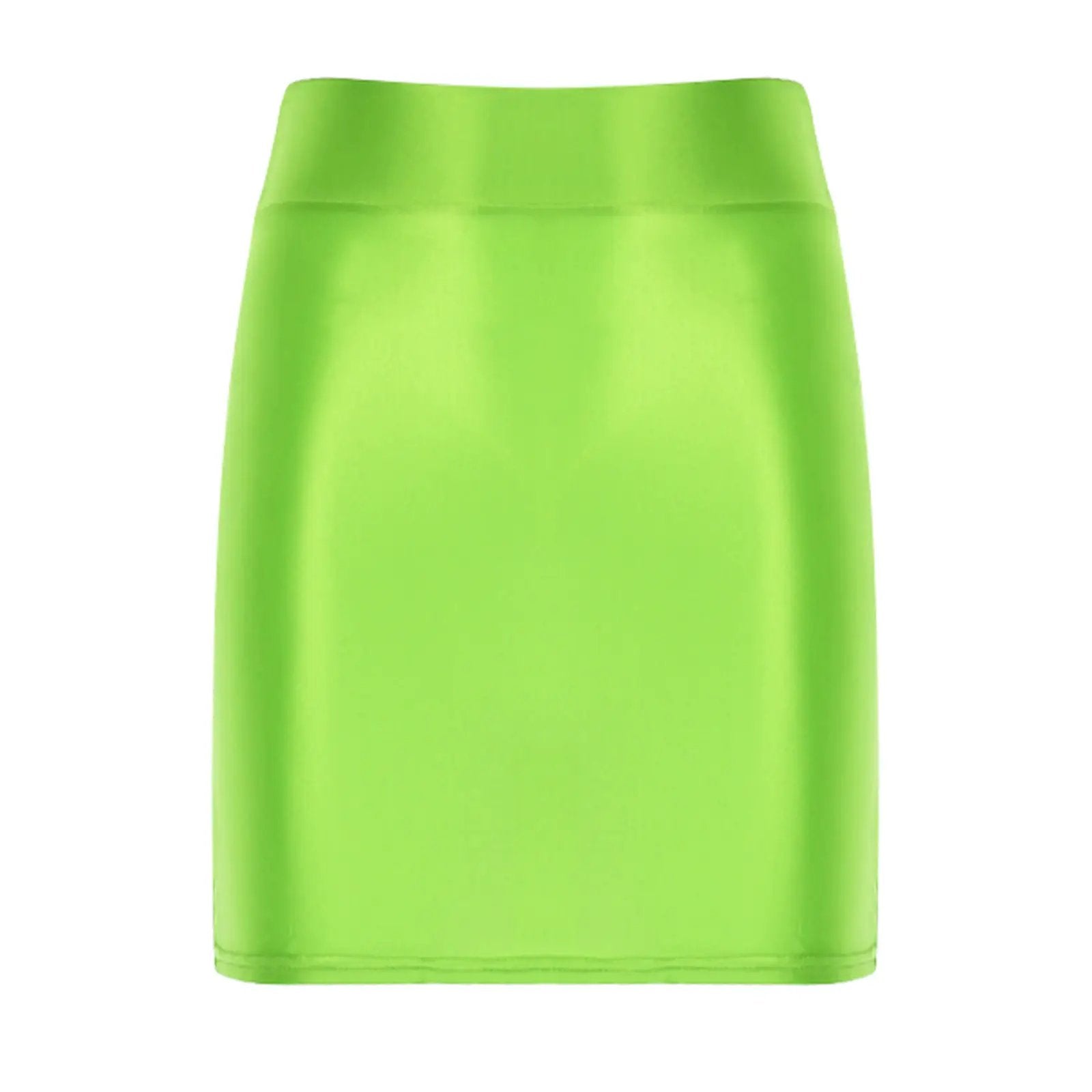 Glossy neon green patent leather mini skirt for clubwear