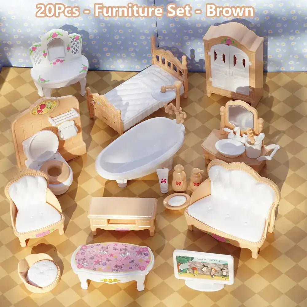 Kawaii Pink 10 Piece Miniature Dollhouse Furniture And Kitchen Accessories Set For Girls And Collectors