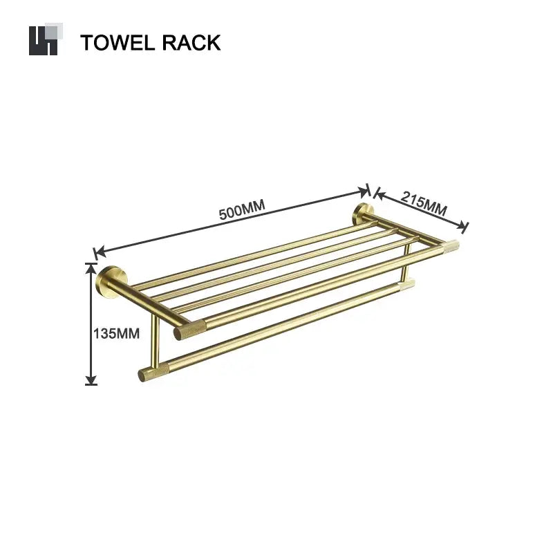 Brushed gold knurled brass towel rack, 500mm long bathroom hardware