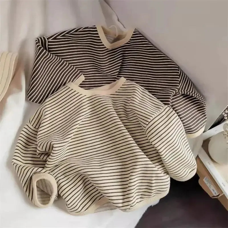 Lawadka Cotton Striped Long Sleeve T Shirt For Kids Boys And Girls Casual Autumn Spring Size 1 To 8T