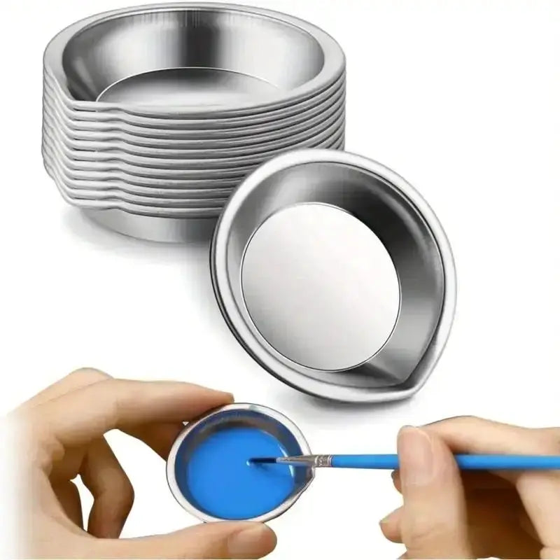 Artify 12Pcs Stainless Steel Small Round Paint Tray Set With Pouring Spouts For Precise Color Mixing