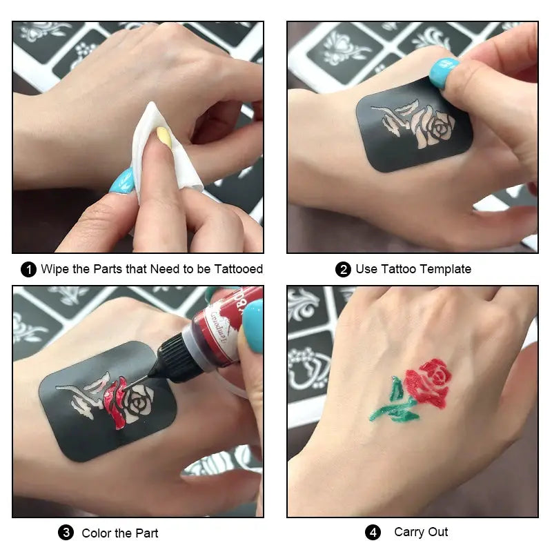 Long Lasting Temporary Tattoo Inks Kit With Three Tattoo Stickers Freehand Painting Gel For Face And Body