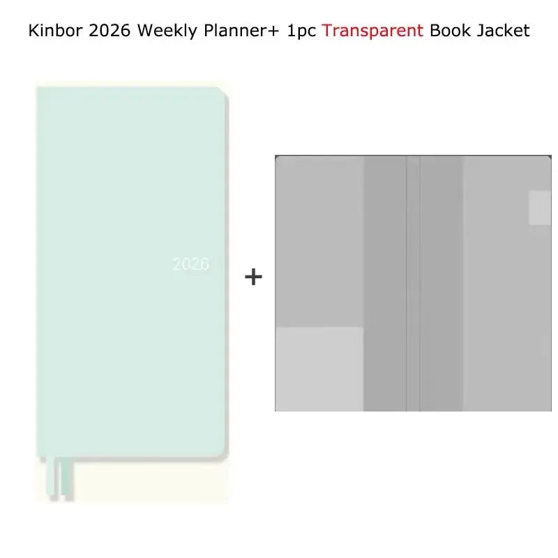 Kinbor 2026 weekly planner pocket-size notebook with mint cover and transparent book jacket