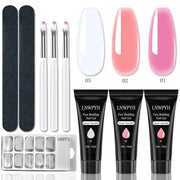 Simples Market nail extension gel set with 3 gel tubes, color swatches, 100-piece tips, brushes, files, and slip solution