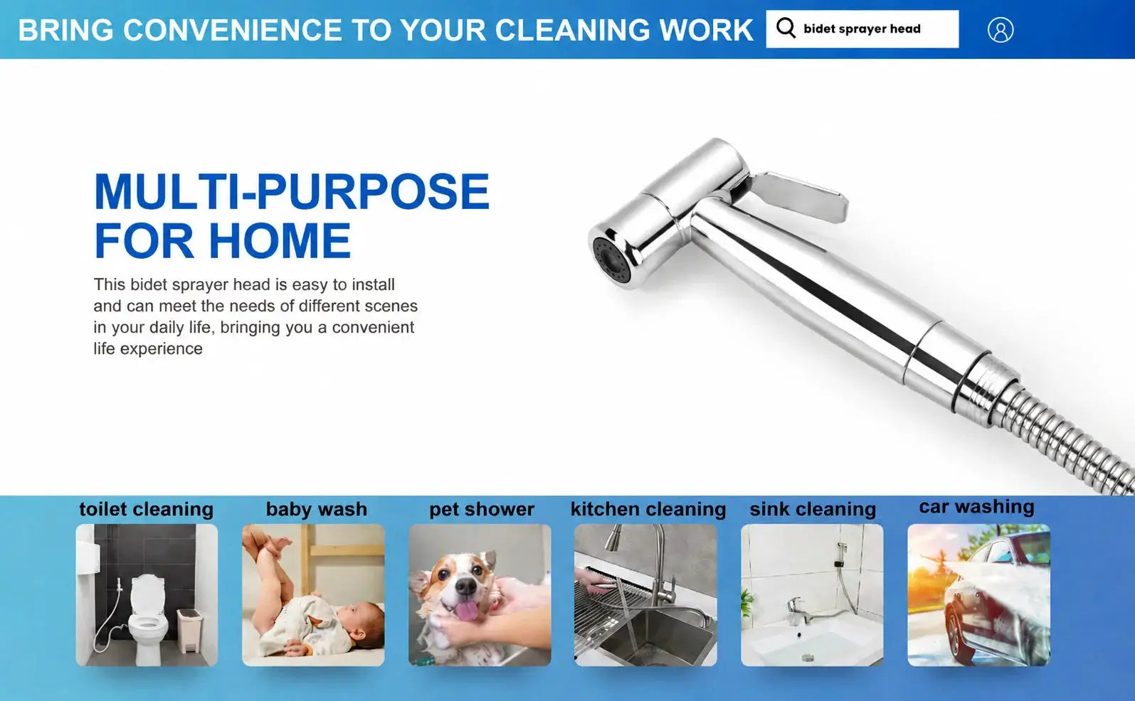 Portable handheld chrome bidet sprayer nozzle by Simples Market for toilet cleaning.