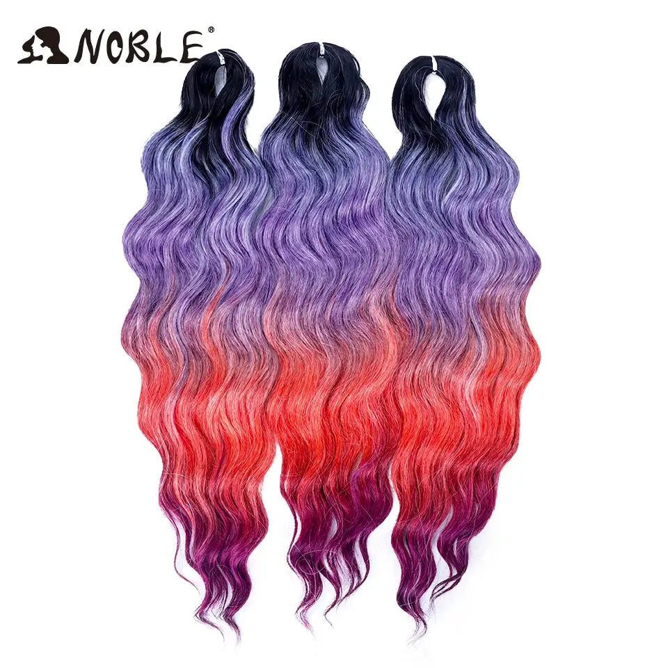 Noble Hair synthetic loose deep-wave braiding extensions, 24-inch, ombre purple to pink to red, triple pack by Simples Market