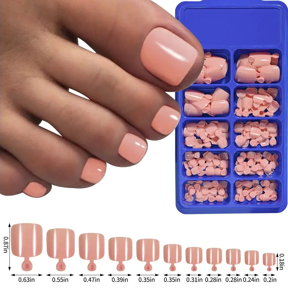 Glamour Nail Natural White Press On Toenails 100Pcs Full Cover Square Acrylic False Nails Kit For Salon Pedicure