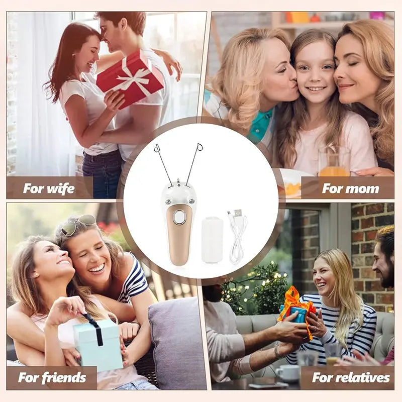 Simples Market electric threading epilator for women, portable beige cordless device with USB charger and attachments