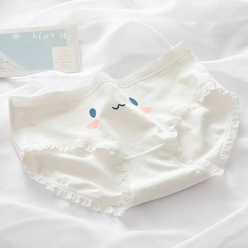 Simples Market M-XL white cotton panties with lace trim and cute face print.