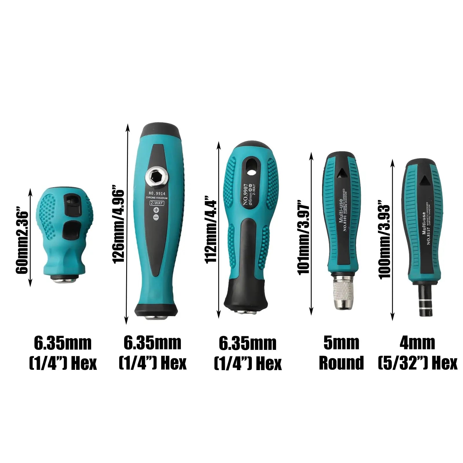 Magnetic Self Locking Screwdriver Handle Multi Size Adapters 6.35mm 4mm Hex 5mm Round Bits Holder