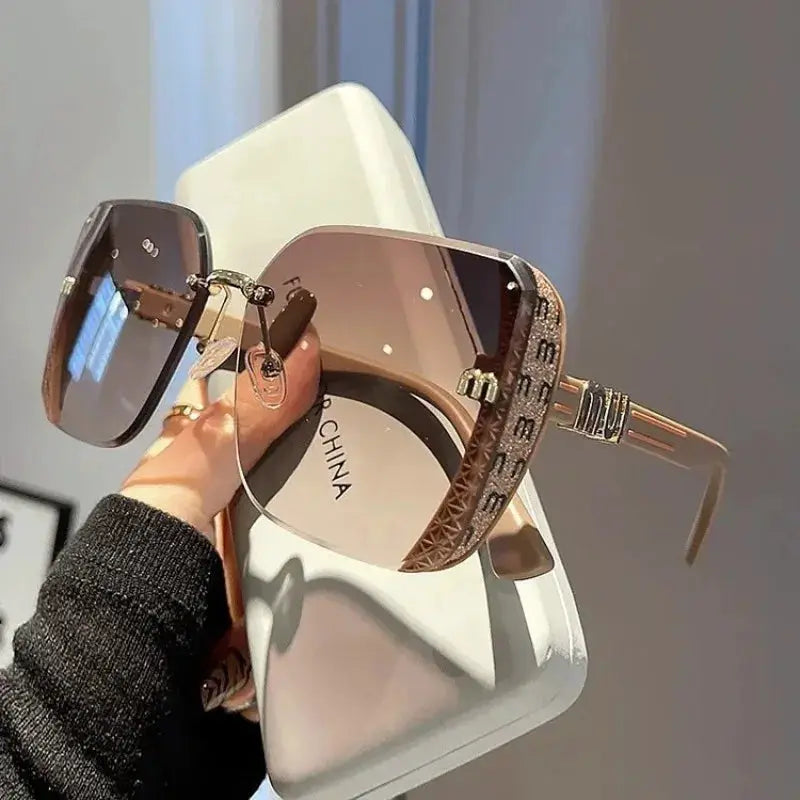 LuxBrand Vintage Rimless Square Sunglasses For Women With UV400 Protection Anti Glare Luxury Fashion